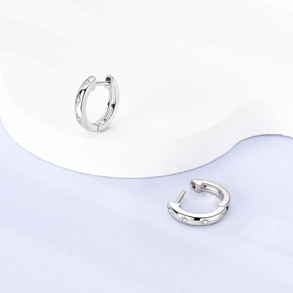Earrings for Women 925 Sterling Silver Heart Hoops Small Colorful Rainbow Hoop E - Picture 2 of 5